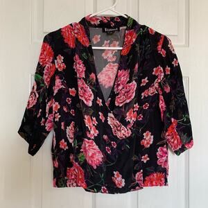Rdalamal black and pink floral wrap top